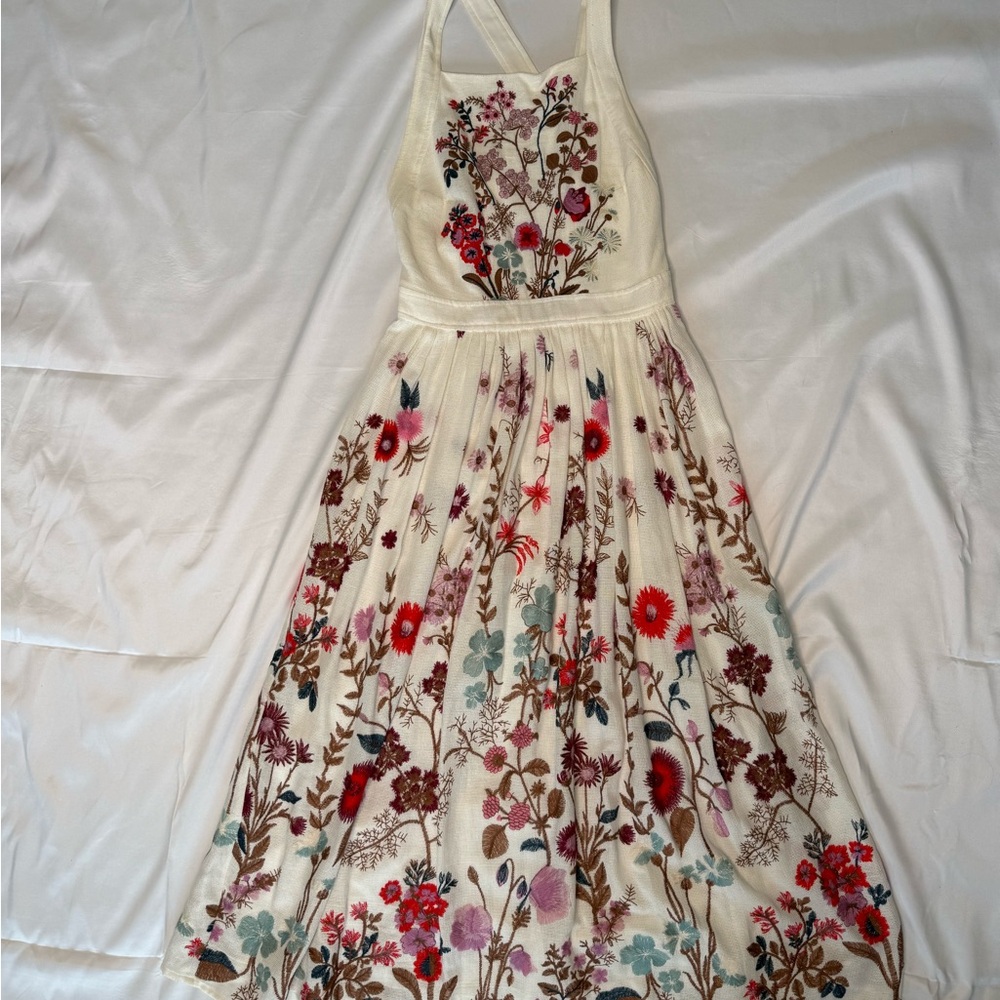 Anthropologie Embroidered Floral Maxi Dress - Cream and Multicolor